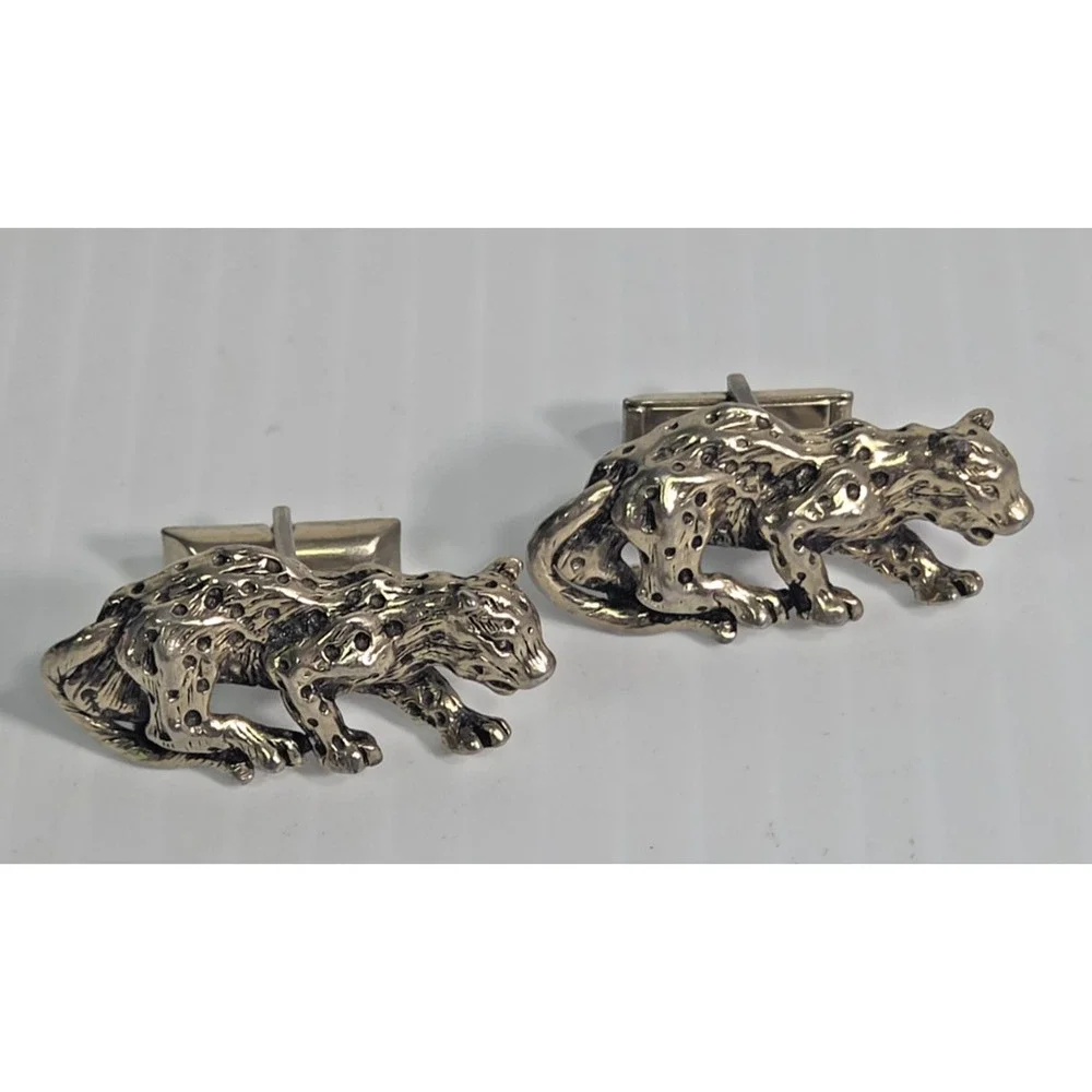 Vintage Signed SWANK Goldtone Leopard Cufflinks 1.5